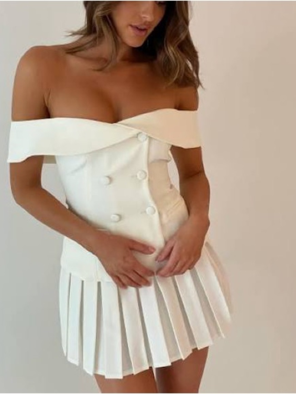 Meshki Krista Off Shoulder Suiting Top Vest in ivory